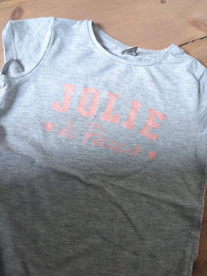 T-shirt gris rose paillettes tao 6 ans jolie a paris - photo numéro 3