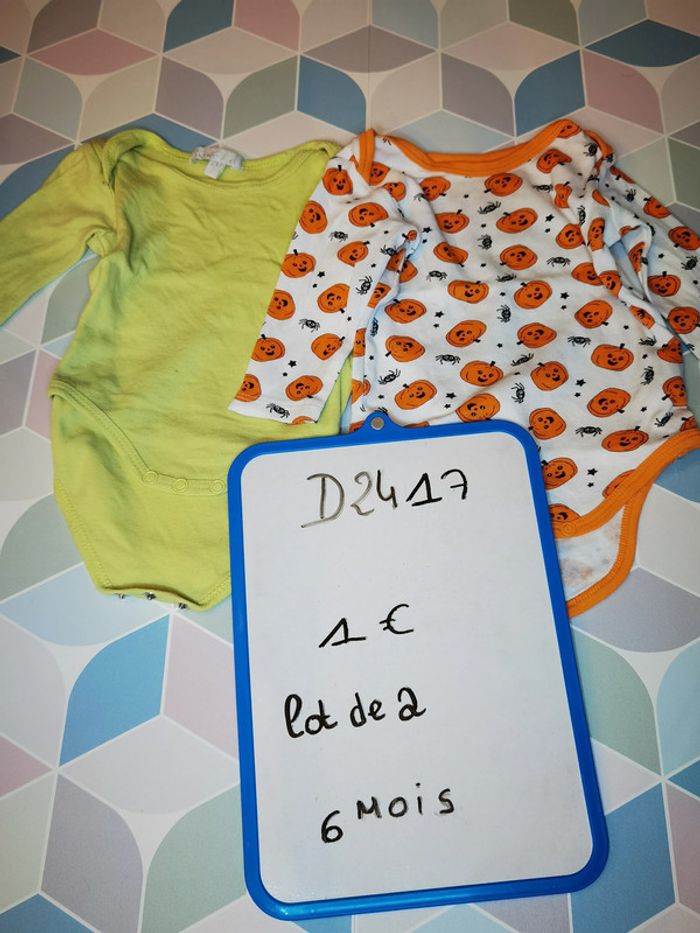 D2417 - lot de 2 bodies garçon 6 mois - photo numéro 3