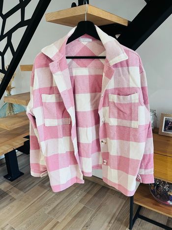 Veste chemise carreaux bûcheron rose et blanche oversize