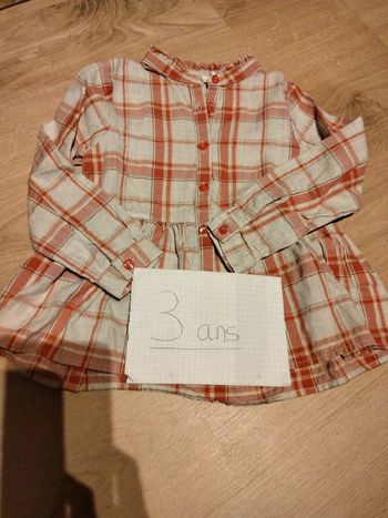 Chemise/blouse beige rayé rouge 3 ans