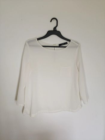 Haut blanc fluide manches 3/4 – Mango Basics Vintage cute