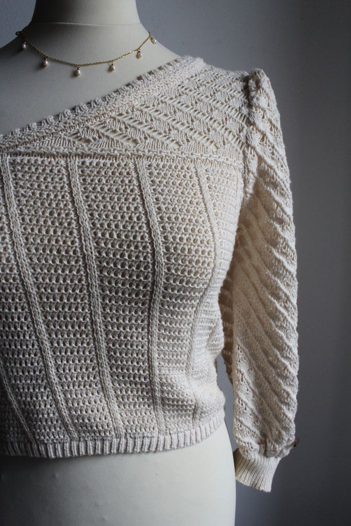 Pull asymétrique Mango style crochet beige - photo numéro 3