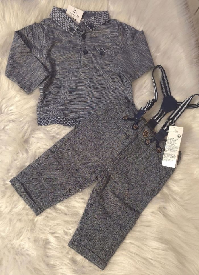 (Neufs non portés) 🏷🏷🤩😍💙superbe ensemble  Polo ml et pantalon doublé 3 mois garçon 💙😍🤩