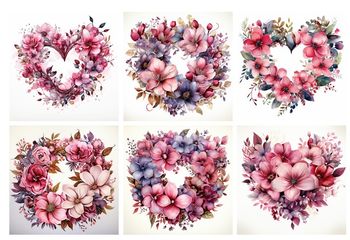Coupon coton 6 panneaux 45x45cm "coeurs fleurs"