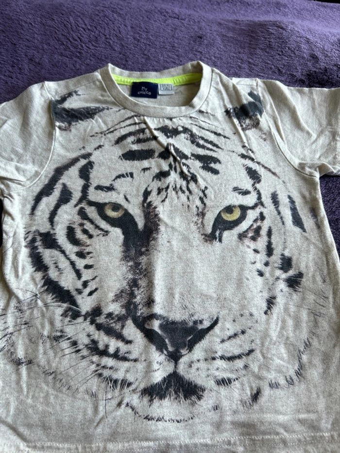 T-shirt manches courtes beige et noir imprimé tigre My Chicco taille 4 ans - photo numéro 2