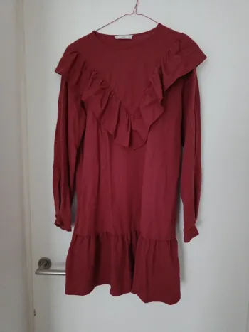 Robe rouge brique Mango L manches longues grand col devant et dos