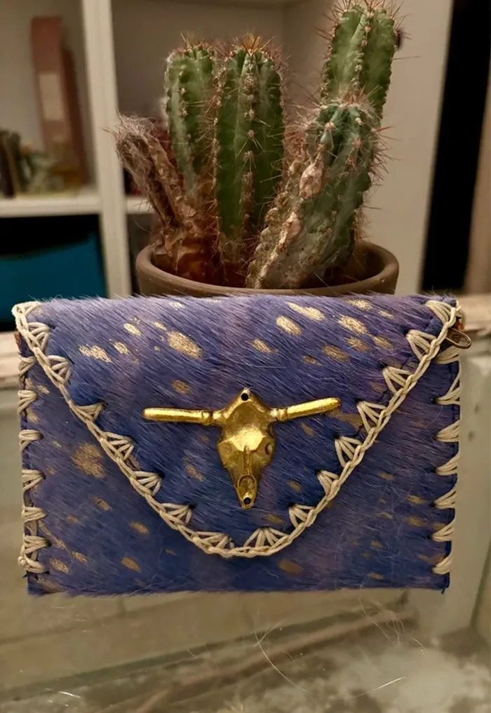 Porte monnaie bohème buffle bleu clair et doré - photo numéro 8