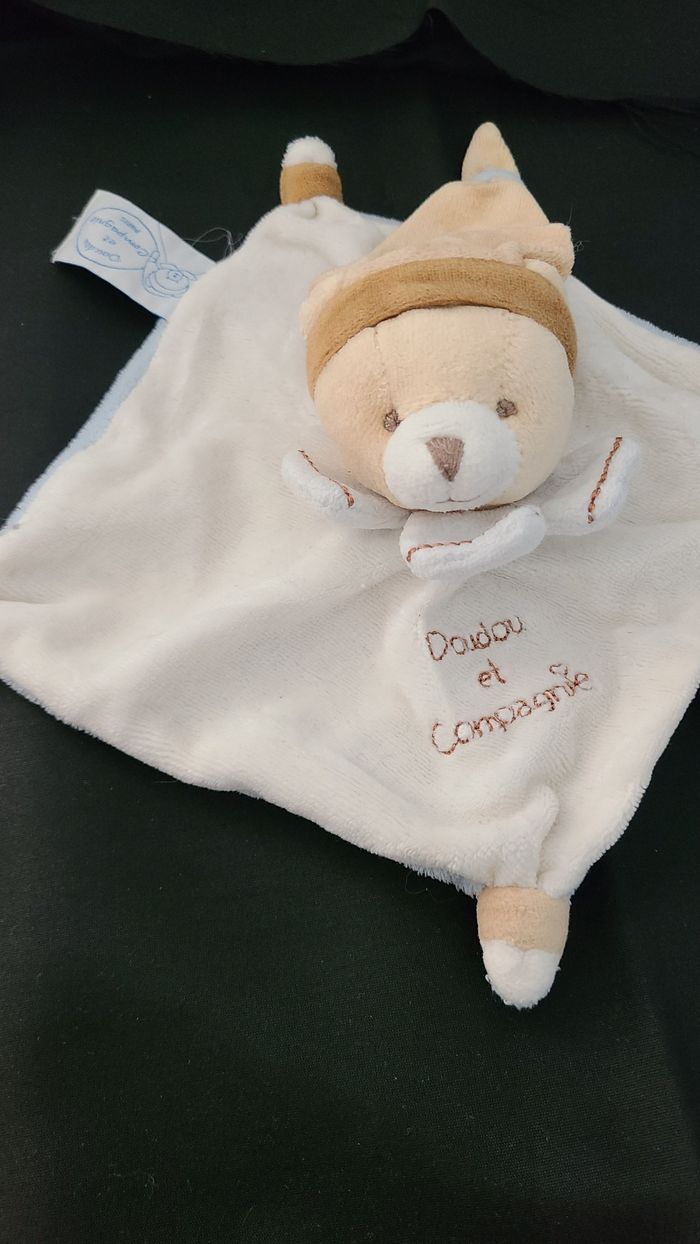 Doudou plat ours DOUDOU ET COMPAGNIE Tatoo beige bleu 16 cm - photo numéro 2