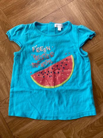 T-shirt manches courtes bleu avec motifs taille 6 mois Tex Baby