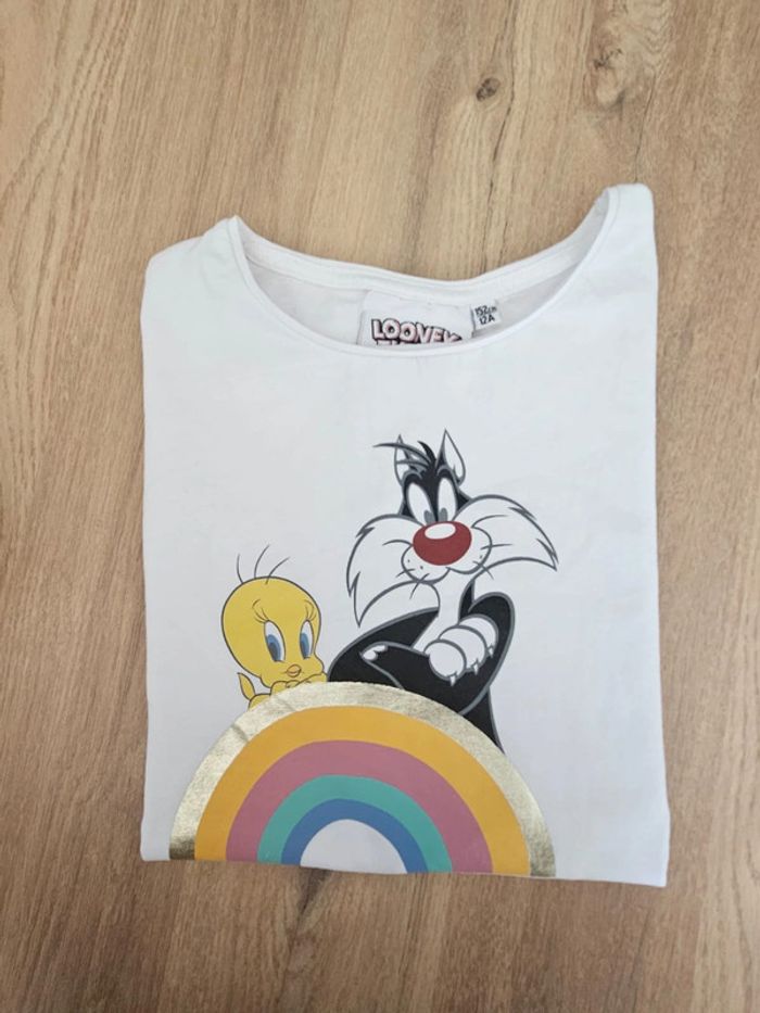 T shirt blanc titi&grominet 12ans - photo numéro 3