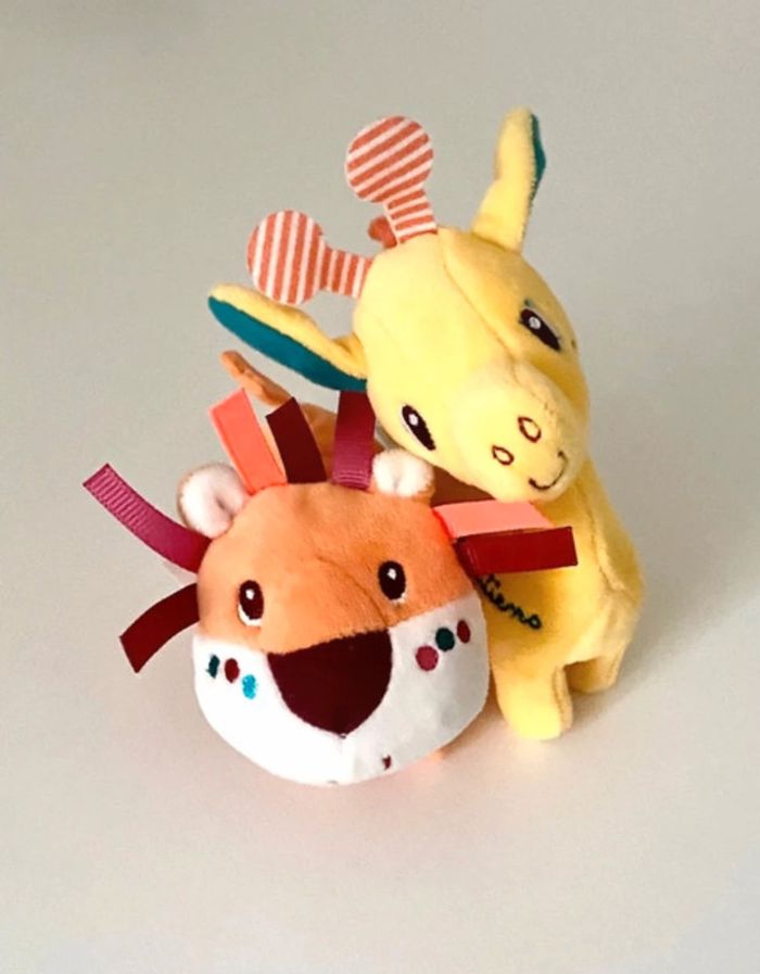 Lot de 2 petites peluches girafe et lion Lilliputiens NEUVES