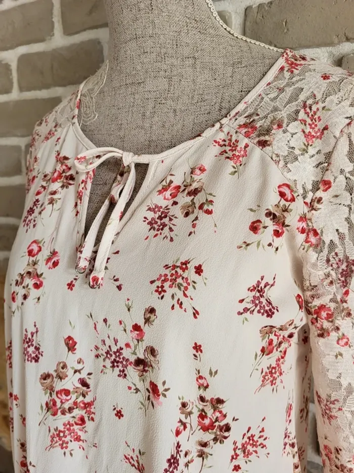 Robe fleuri dos et manches en dentelle - Romantique bohème - photo numéro 5