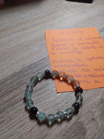 Bracelet fluorite + breloques argentées – Pierre naturelle – Avec carte
