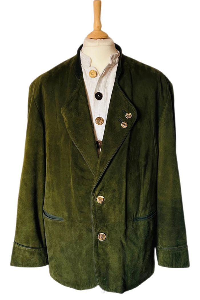 🌲Veste blazer cuir daim vert sapin vintage autrichien trachten suede leather blazer🌲 - photo numéro 7