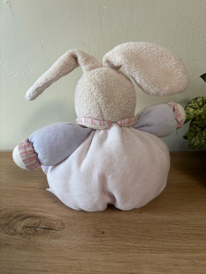 Doudou peluche lapin boule Lilirose mauve rose poche fleur kaloo - photo numéro 3