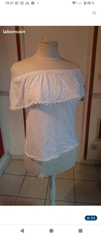 Top t shirt blanc camaïeu neuf bohème t 36 38