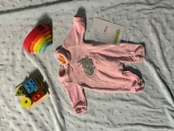 pyjama grenouillère en velours rose impression devant ouverture totale au dos 0 mois bougli bougla