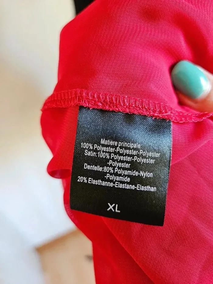Déshabillé rouge sexy en voile transparent RougeGorge - Taille XL (42) - photo numéro 4