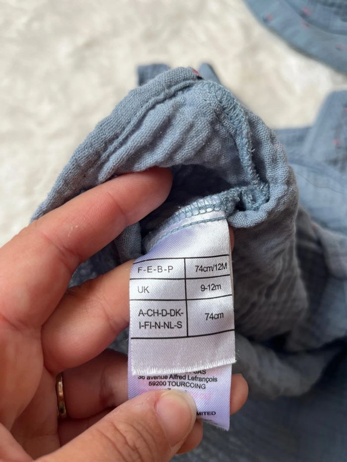 Ensemble chapeau robe gaz coton 9-12 mois bébé fille - photo numéro 5