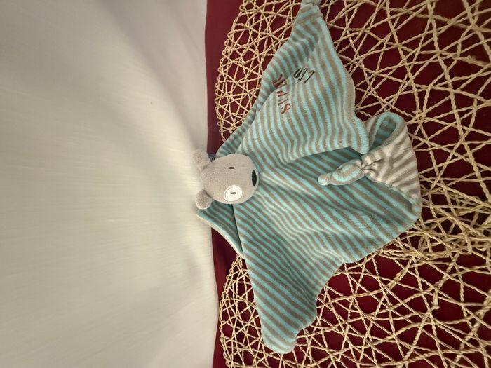 Doudou plat chien gris bleu rayé Super Léo ORCHESTRA PREMAMAN - photo numéro 2