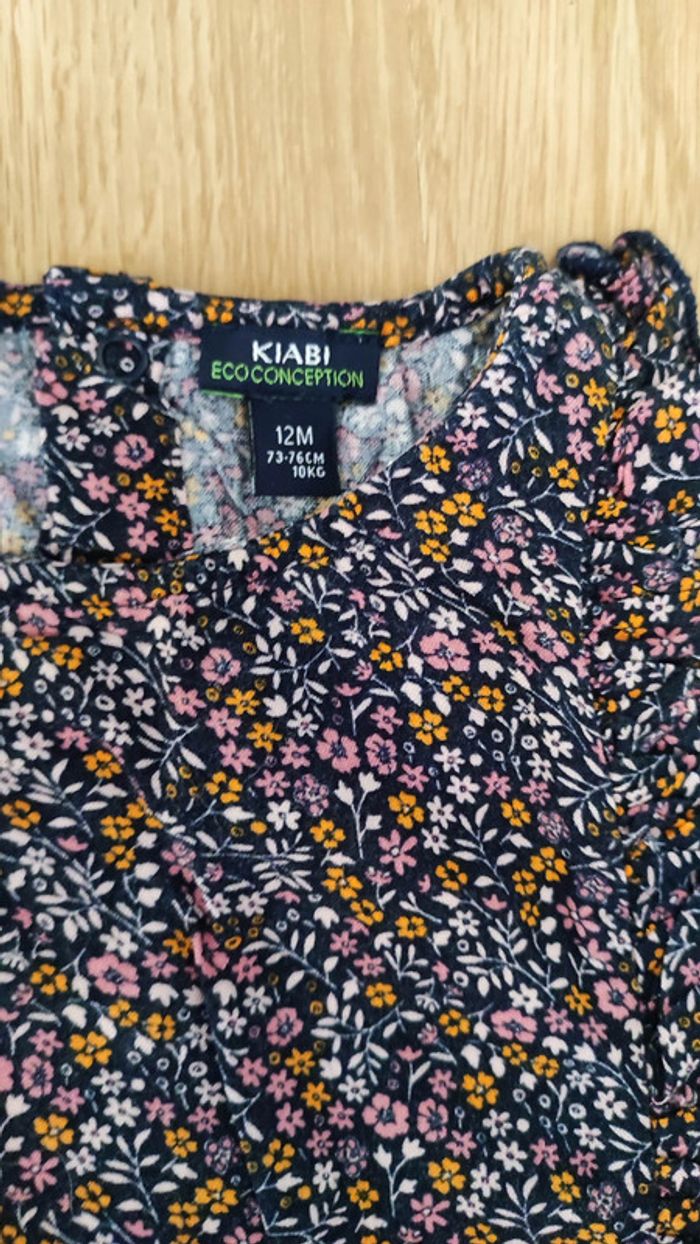 combi short bleu marine à fleurs taille 12 mois - photo numéro 3