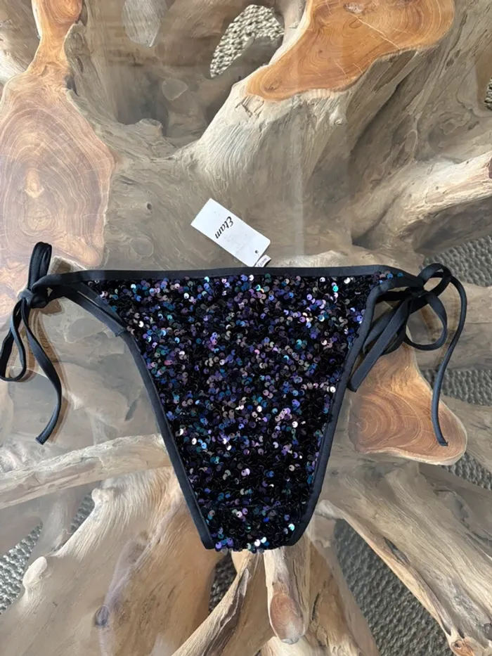 Bas de maillot de bain Etam noir sequins ficelles - photo numéro 4