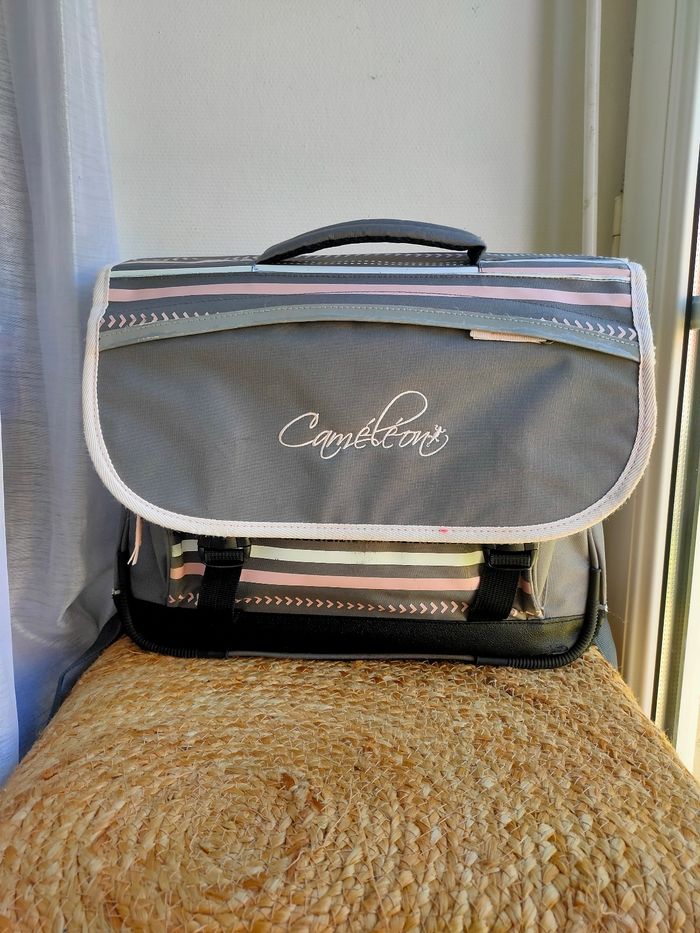 Cartable Caméléon rose et gris