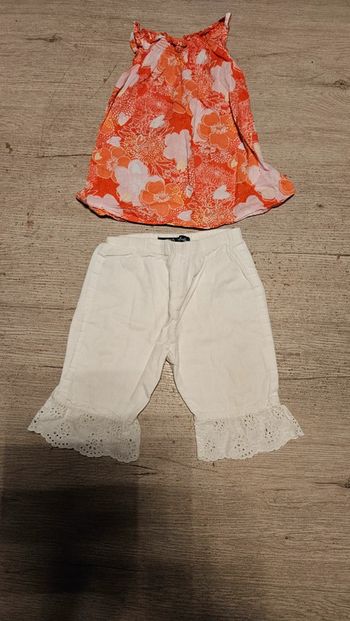 Ensemble pantalon blanc Lili Gaufrette, et blouse, 12 mois, peu mis