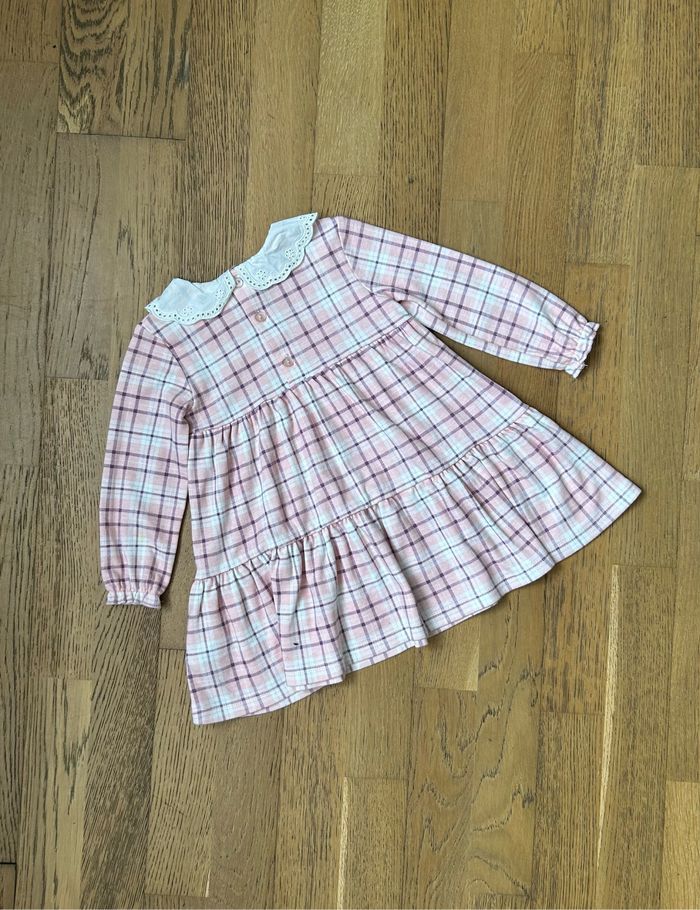 Robe à carreaux rose 18 mois col Claudine - photo numéro 2