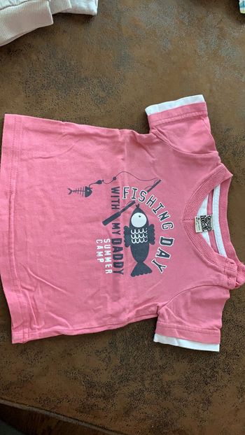 Tee shirt Tape a l’œil 6 mois rose blanc