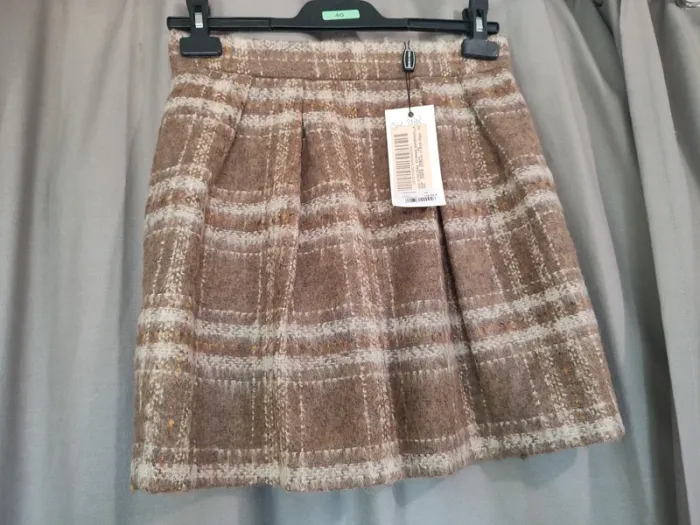 Mini-jupe 🍂 Laine - Mohair à carreaux - Beige Maron - photo numéro 7