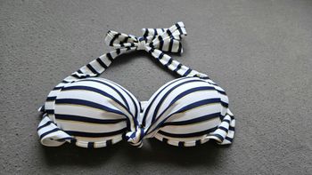 Haut de maillot de bain blanc bleu et doré push up S