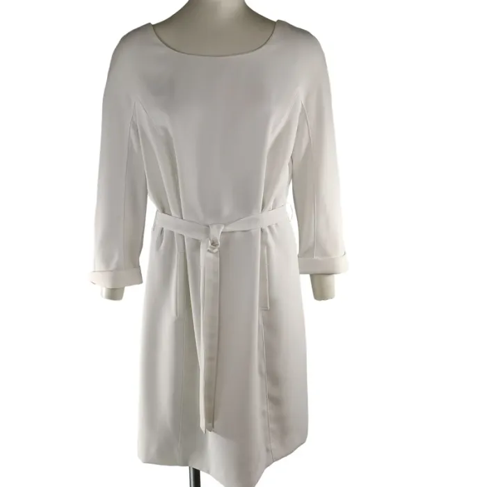 Robe droite blanche Caroll T42 manches 3/4 ceinture amovible minimaliste chic