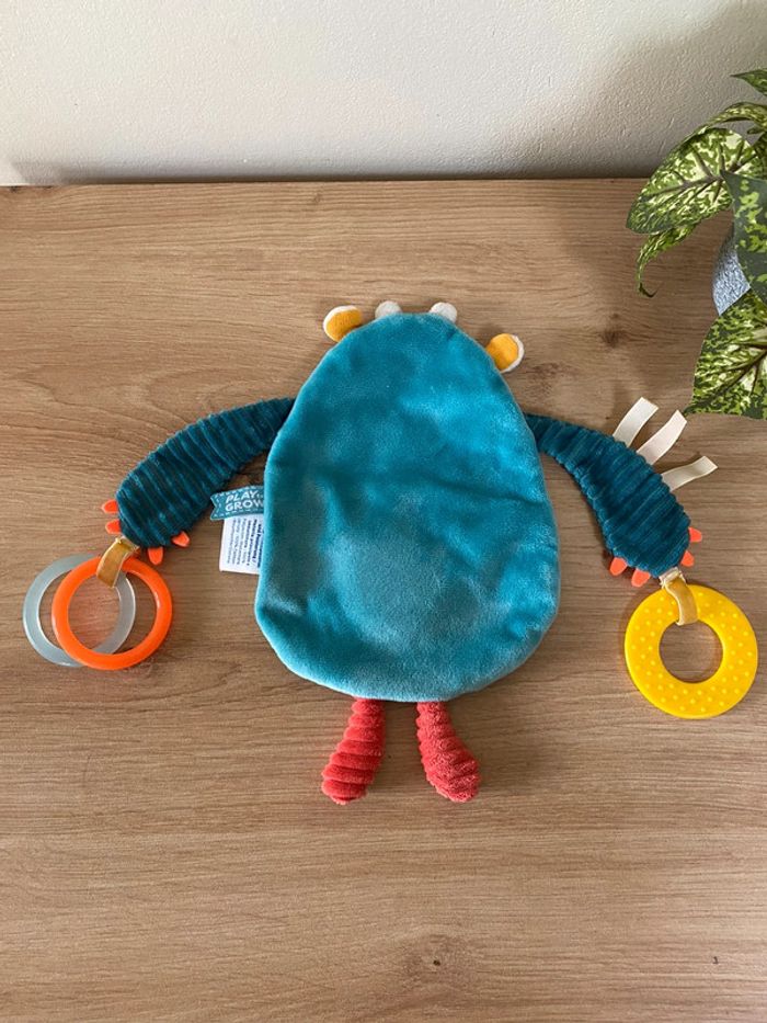 Doudou plat éveil monstre Ollie bleu anneau dentition noukies noukie ´´s - photo numéro 3