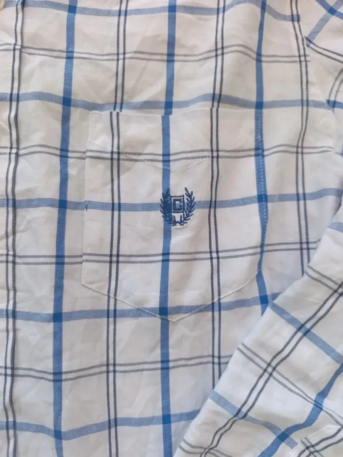 Chemise manche longue chaps a carreaux blanc bleu - photo numéro 3