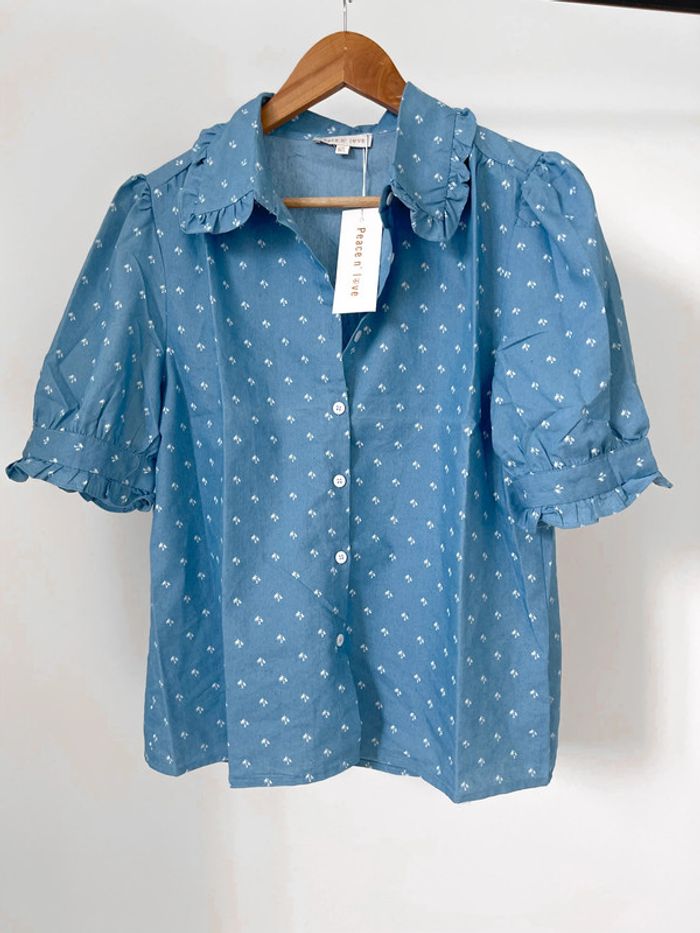 🌟 Chemise sans manches bleu et blanche motifs palmiers - photo numéro 6