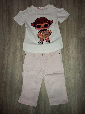 pantacourt rose et tee shirt poupée LOL avec séquin taille 4 ans