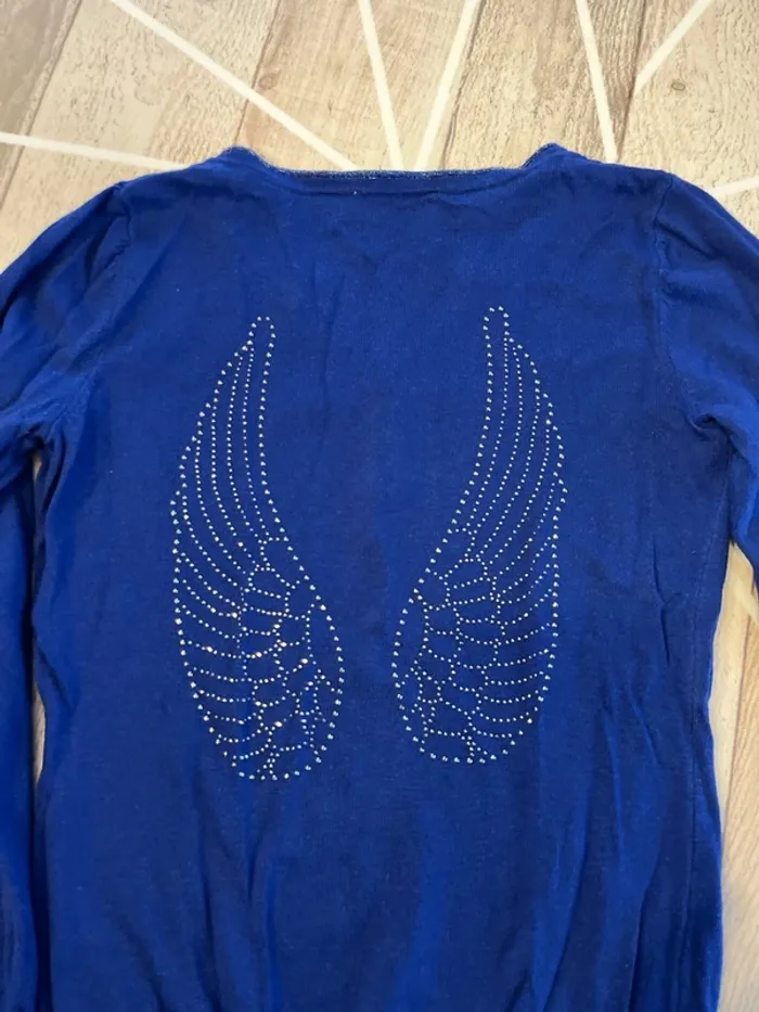 Pull bleu ailes strass