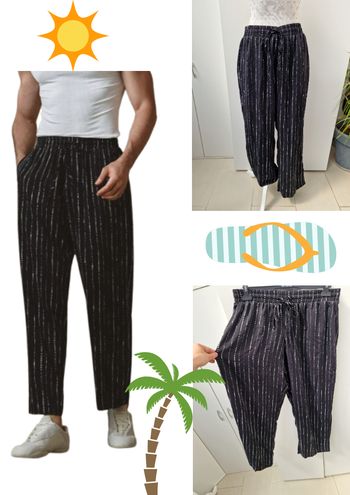 Pantalon Léger Fluide Noir Imprimé Blanc