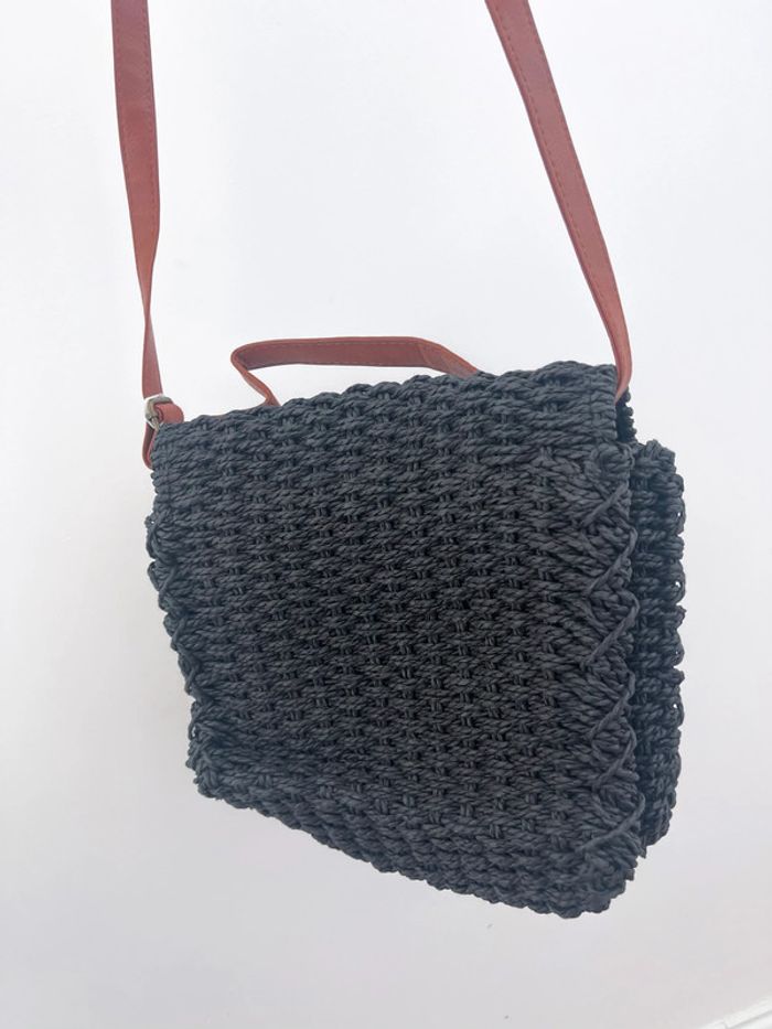 🌟 Sac bandoulière paille tréssé noir et marron - photo numéro 7