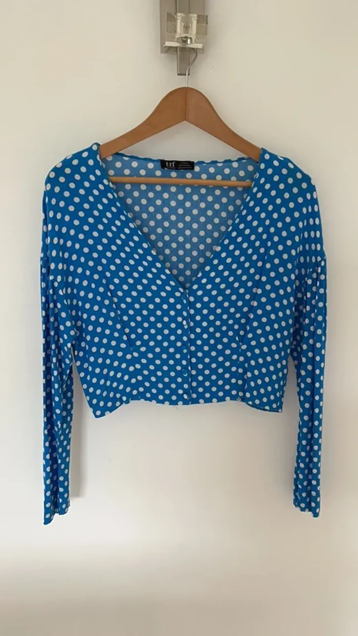 Crop top à pois bleu et blanc/ top court Zara