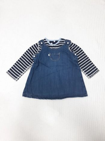 Ensemble tee-shirt manches longues rayé et robe en jean Petit Bateau 12 mois