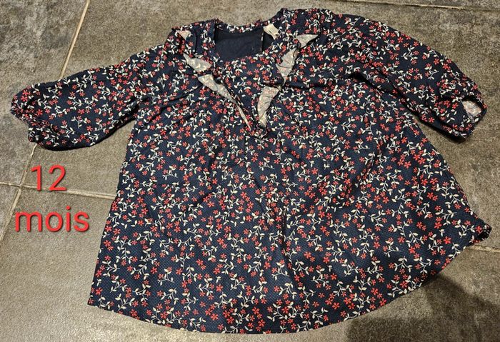 Robe de fête ou de tous les jours, bleu marine à fleurs rouges. Orchestra 12 mois, 74cm - photo numéro 2