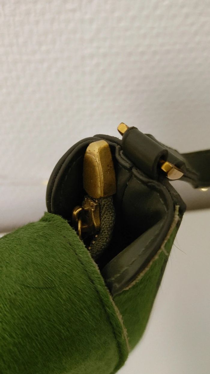 Sac en cuir véritable porté épaule crin de cheval vert jaune - photo numéro 11