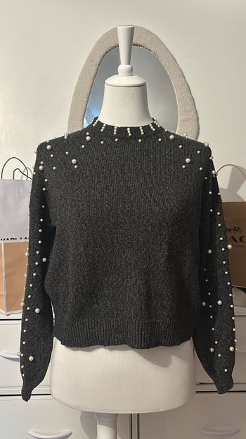 Pull gris anthracite à perles Jennyfer T36