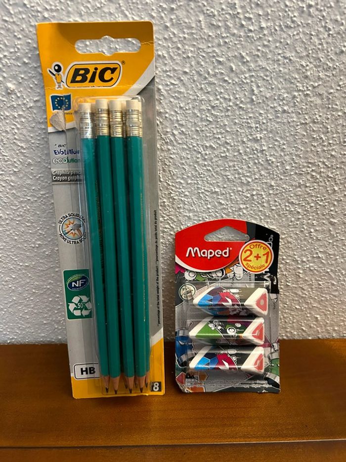Crayons papier + gommes
