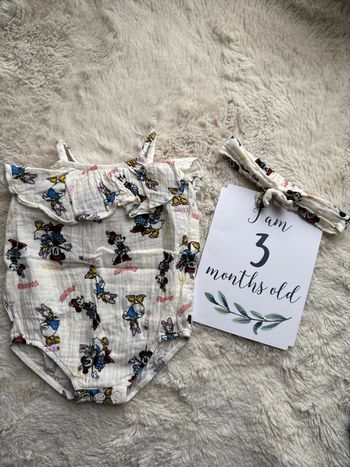 Barboteuse body Minnie Mouse Daisy Disney et son bandeau à cheveux 3 mois