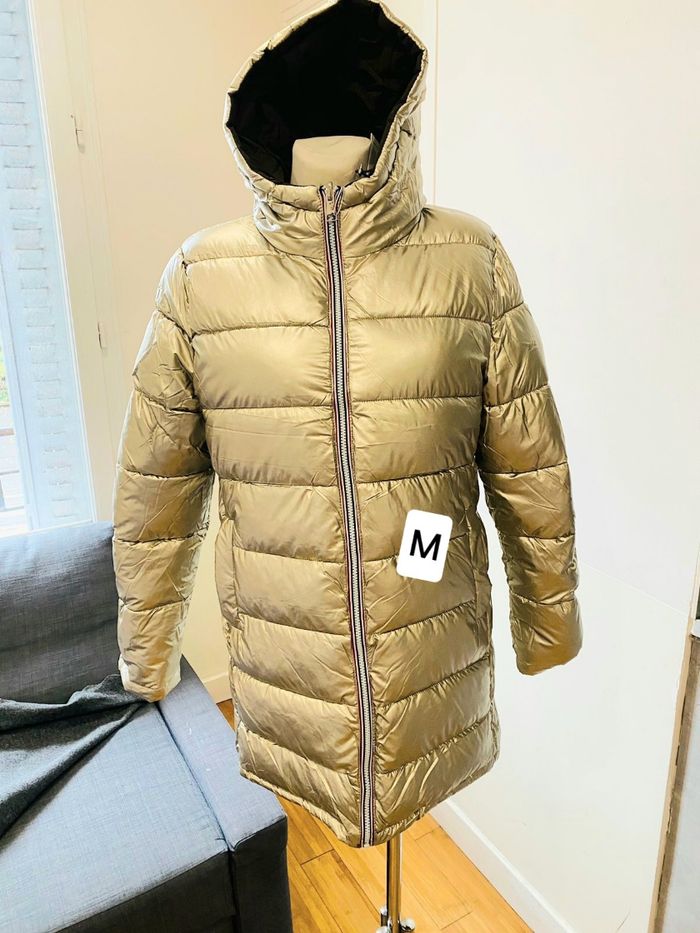 Manteau doudoune femme imperméable réversible mi-long kaki doré taille M - photo numéro 3