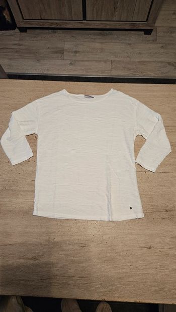 Blouse blanche à manches longues, avec lignes, Canda, taille S, nickel