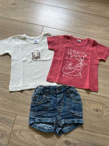 Petit bateau 6 mois fille tee shirts et short jean miss cutie